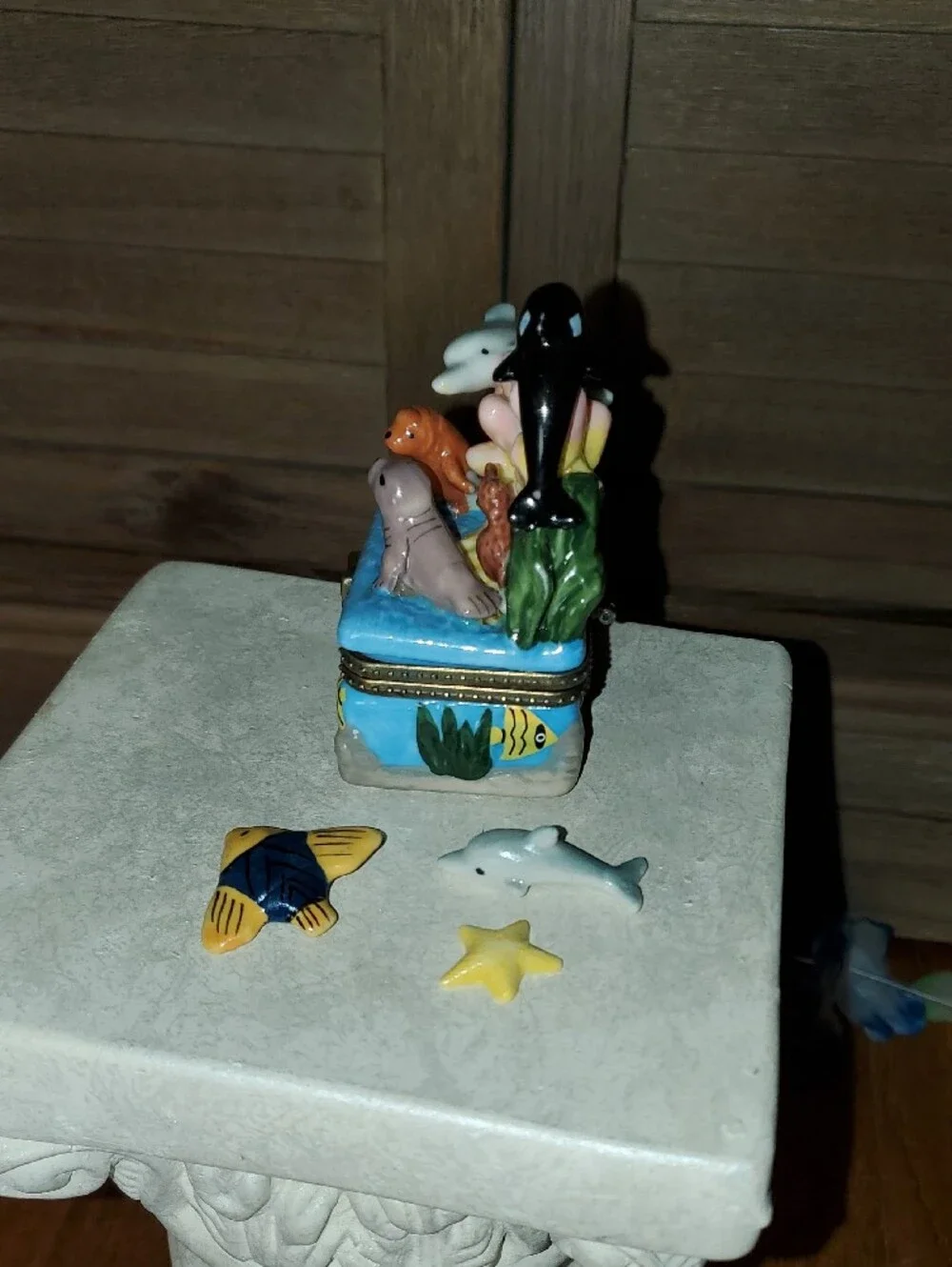 Underwater Ocean Scene Trinket Box with Orca, Dolphin, Seals